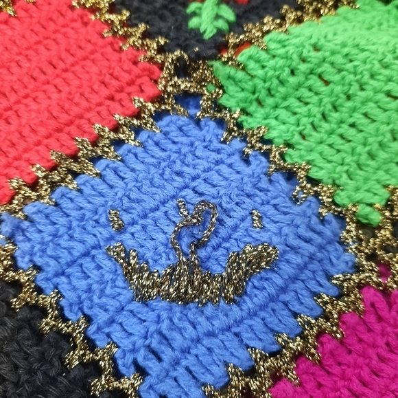 Vintage Jennifer Reed Hand Knit for The Limited Patchwork Afghan Sweater Small - Picture 6 of 10